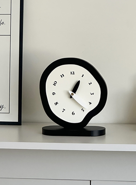 中古风客厅玄关柜子桌面摆件黑白简约高颜值办公装饰时钟钟表装饰