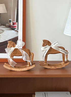 红色丝带木马圣诞节新年新款高级感拍照道具喜庆木质装饰摆件欧式