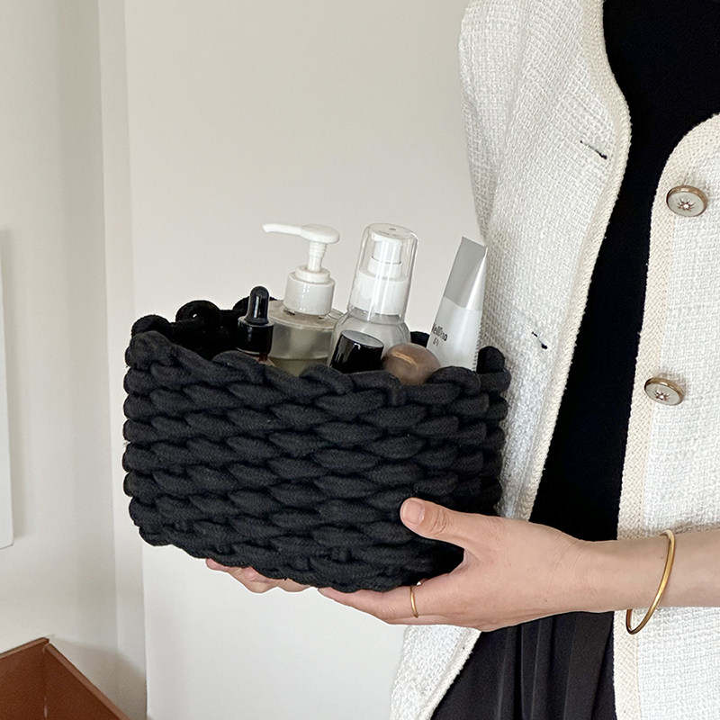 ins棉绳编织收纳篮桌面化妆品收纳床头护肤零食收纳盒书桌收纳筐,淘宝优惠券,粉丝福利购,淘宝优惠卷