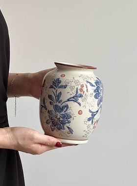花瓶摆件客厅插花陶瓷青花瓷水养鲜花花器复古陶罐玄关桌面装饰