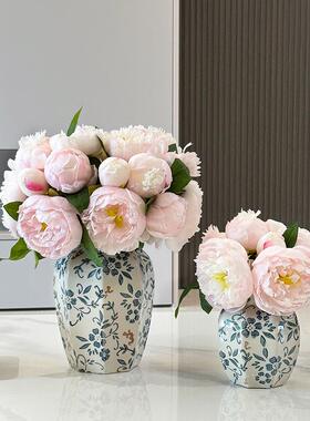 青花瓷陶瓷花瓶仿真花束柜子玄关摆件电视柜客厅新年乔迁新居礼物