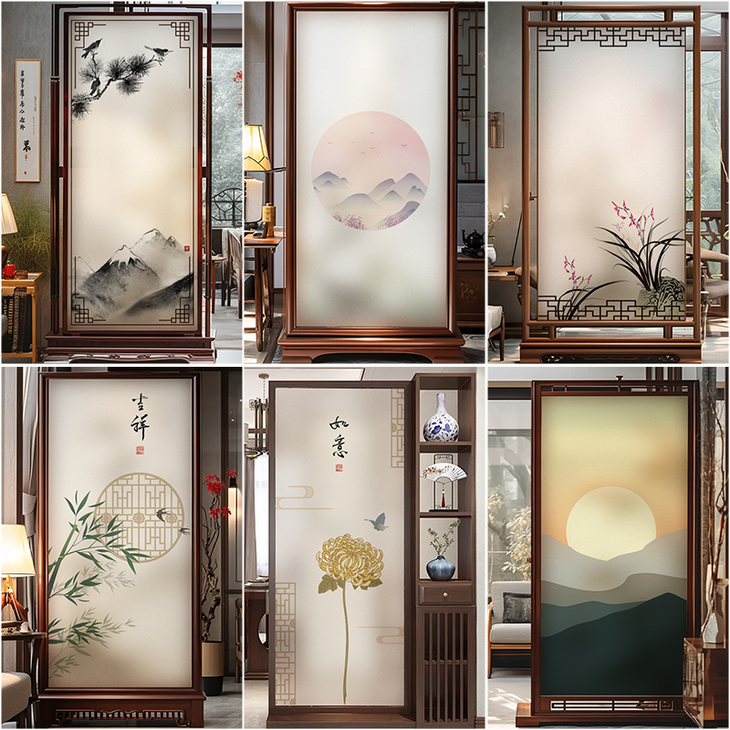 玻璃门窗贴纸中国风新中式客厅窗户遮光卫生间防走光防窥视磨砂膜 - 图2