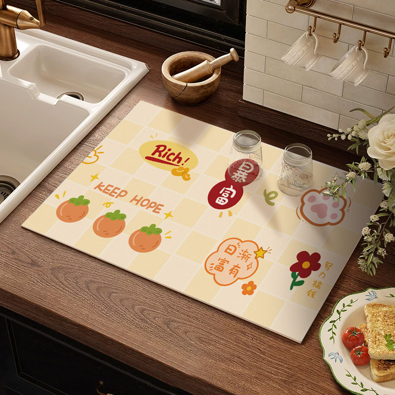 厨房灶台水龙头沥水垫子台面挡水条吸水垫长条窄边浴室杯垫静电贴,淘宝优惠券,粉丝福利购,淘宝优惠卷