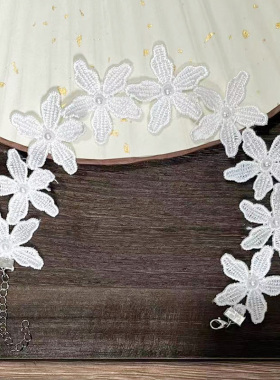 锁骨链软妹白色蕾丝花边珍珠颈链