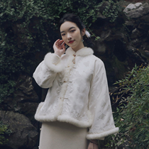 Jade suede Snow armchair New Chinese laminated jacket quilted jacket half-body qipao for overstretched large sleeve retro jacket woman 100 lap