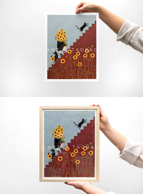 荷兰小清新艺术插画客厅装饰画
