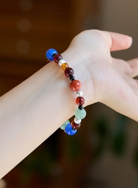 天然血珀南红玛瑙淡水珍珠蜜蜡多宝项链配饰女毛衣链饰品首饰