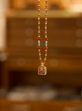 新中式橄榄核竹节编织项链女扎基拉姆唐卡吊坠嘎乌盒气质百搭项链