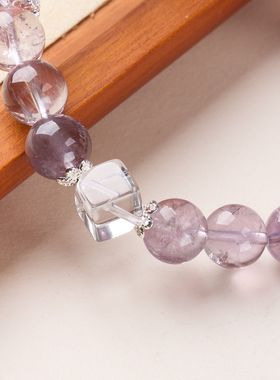 九紫离火天然紫玉白水晶方块手链串珠女文玩佛珠手饰手串爆款