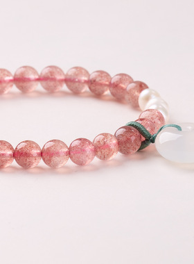 草莓晶淡水珍珠手链串珠女士天然水晶文玩佛珠手饰手串爆款
