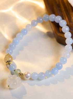 现货新款女生精致小饰品串珠小清新玉髓吊坠水晶手链海蓝宝手链