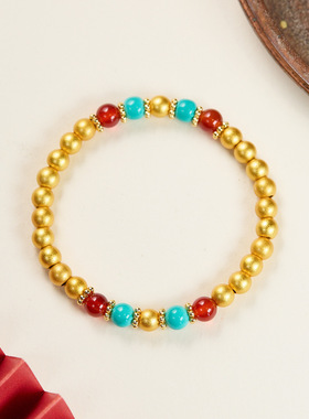 金店同款2025古法金绿松石手链四圈女款小礼物多宝手串小众感