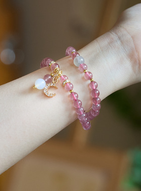 天然草莓晶白玛瑙手链串珠女士天然水晶文玩佛珠手饰手串爆款