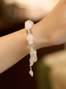 寺庙同款白水晶手链女蛇年本命年白蛇原创手链送闺蜜礼物