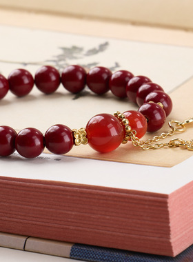 天然紫金砂红玛瑙手链串珠女感文玩佛珠朱砂手饰手串爆款