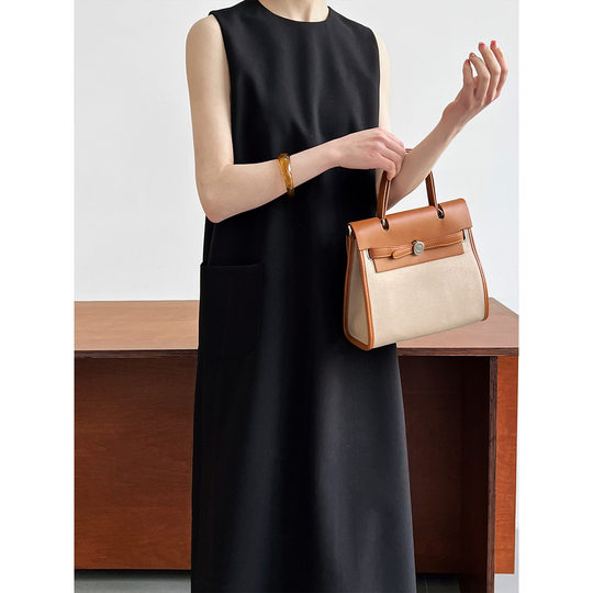 Temperament simple and slim long skirt commuting sleeveless suit vest dress women's loose round neck drape straight skirt