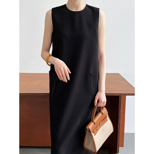 Temperament simple and slim long skirt commuting sleeveless suit vest dress women's loose round neck drape straight skirt