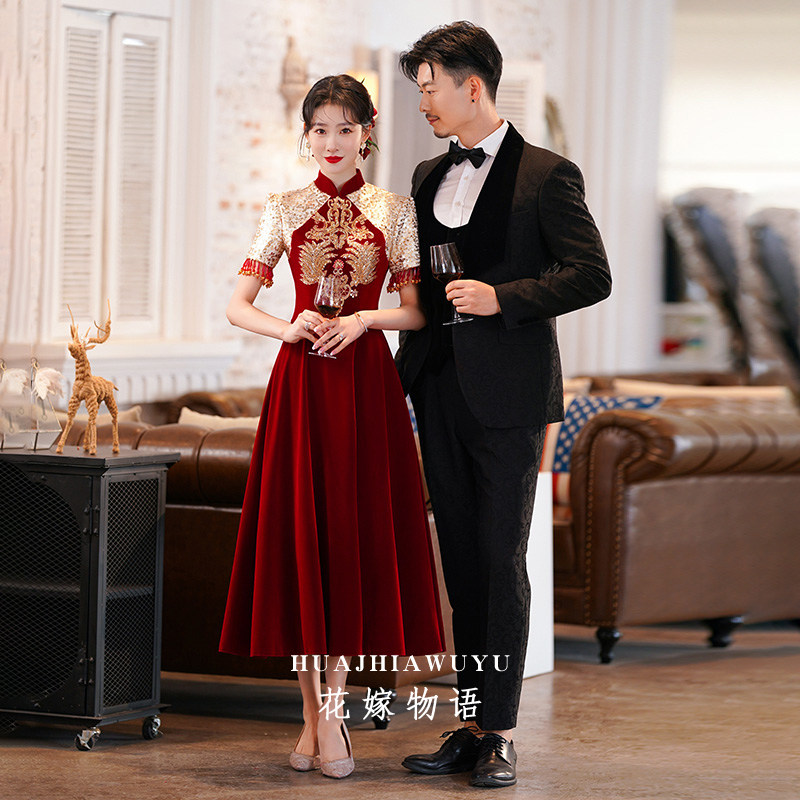 中式新娘2023新款酒红色旗袍敬酒服 花嫁物语礼服/晚装