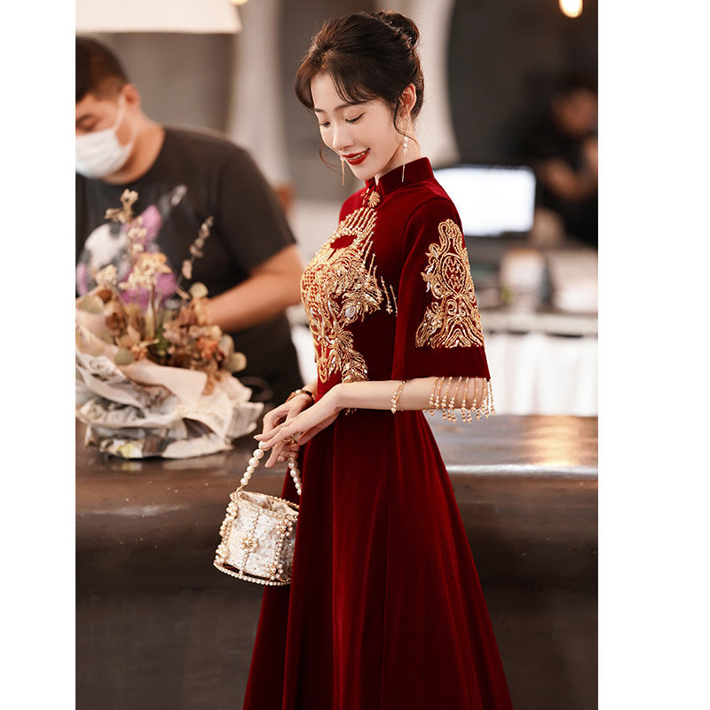 旗袍新娘结婚酒红色2021新款敬酒服 花嫁物语礼服/晚装