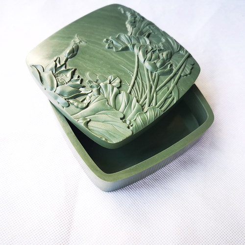 砚台 松花砚 正宗老坑松花砚 墨海 笔掭 抄经 松花石砚 大石盒砚 - 图1