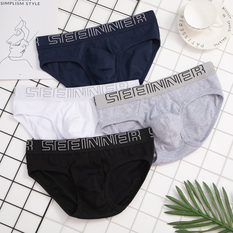 2条装男士三角内裤纯棉低腰性感U凸舒适螺纹棉高叉纯色短裤头包邮,淘宝优惠券,粉丝福利购,淘宝优惠卷