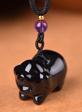 黑色小猪挂件黑曜石生肖猪吊坠