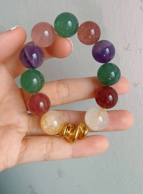天然巴西彩虹果冻碧玺手链渐变硬糖果手串一物一图水晶珠宝首饰