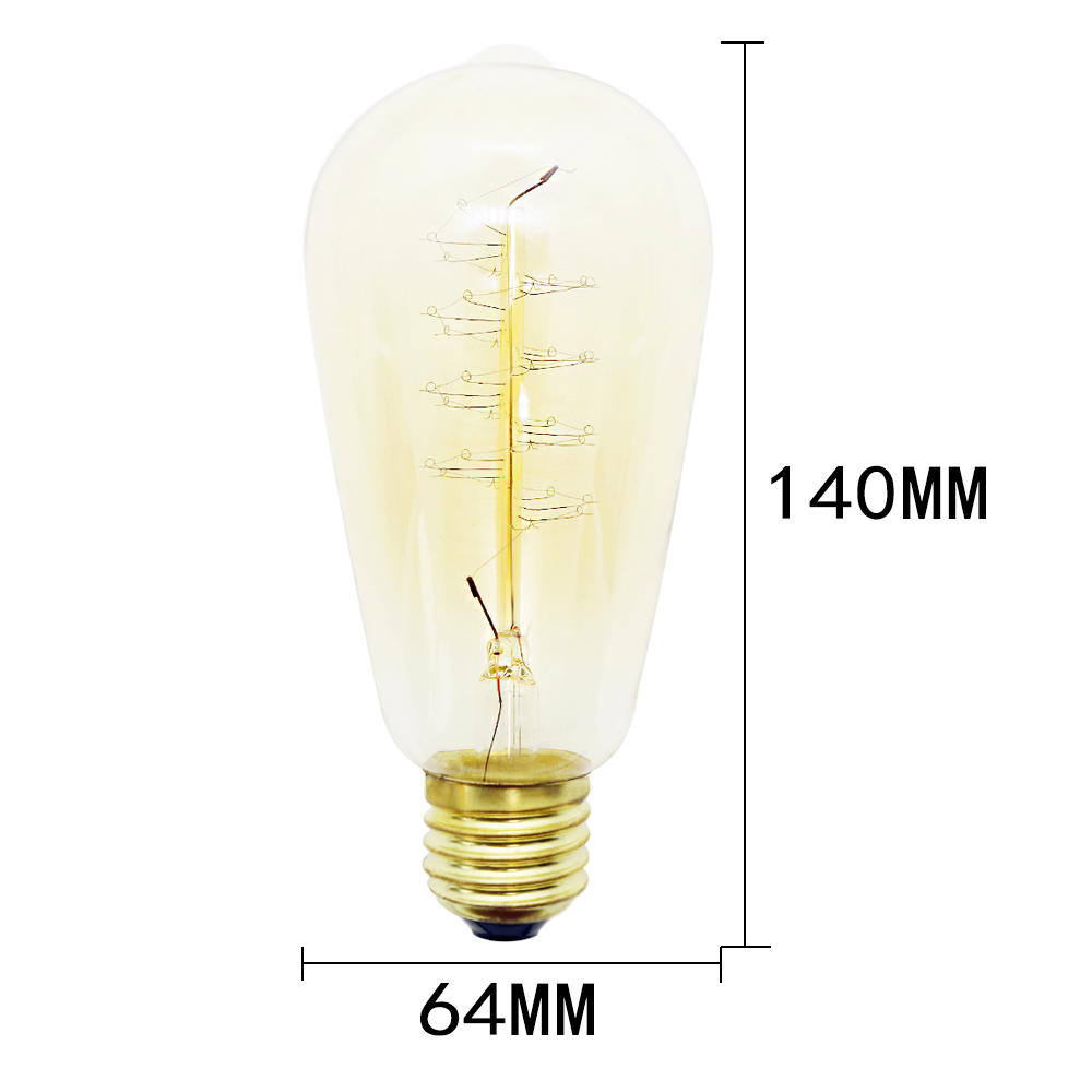 爱迪生灯泡E27 40W大螺口复古暖黄光源白织钨丝老式螺纹透明 ST64 - 图3