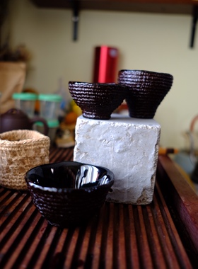 髹缮斋原创设计绳胎茶杯大漆绳艺脱胎漆碗