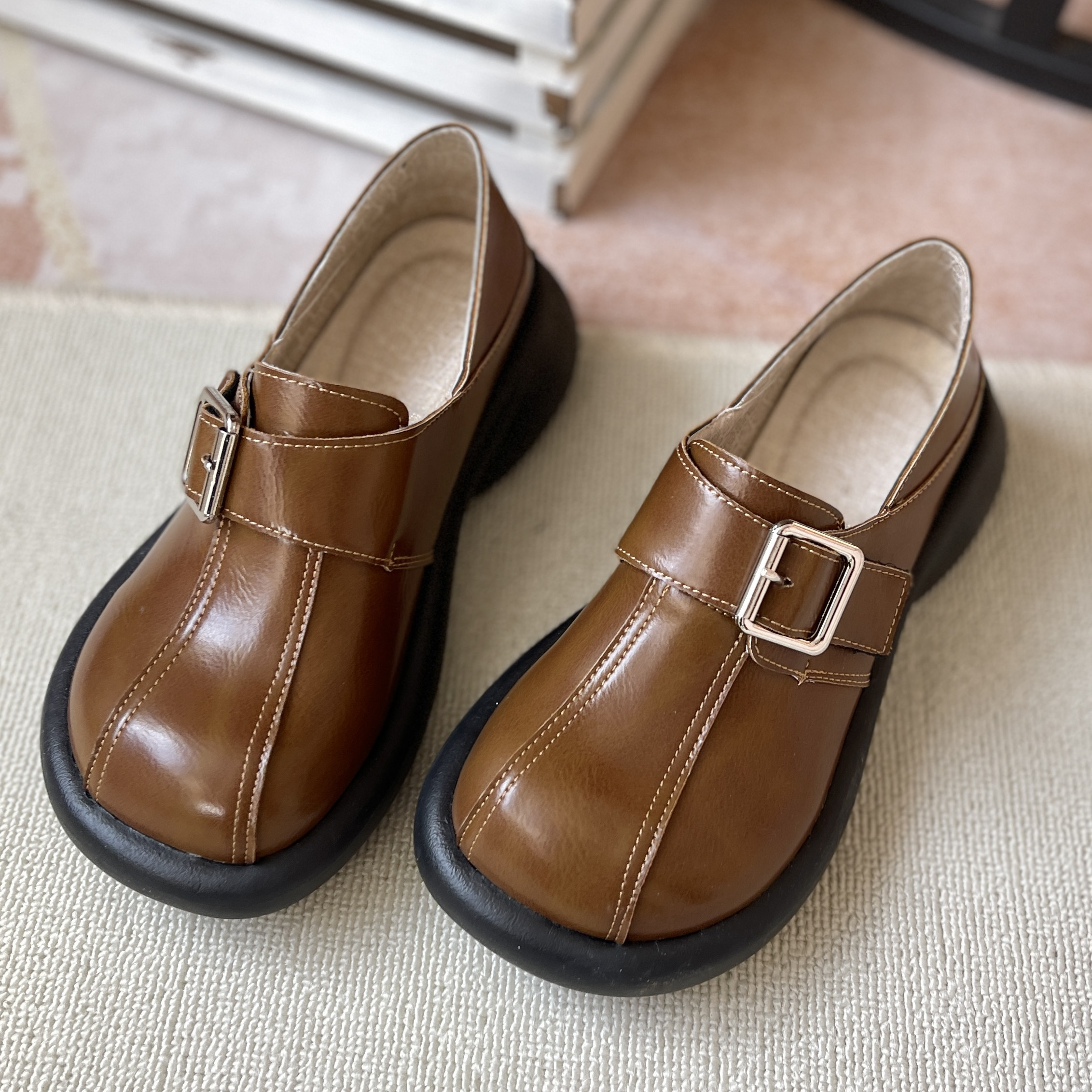 小皮鞋厚底松糕鞋增高大头鞋2025新款单鞋女可爱JK丑萌乐福鞋学院,淘宝优惠券,粉丝福利购,淘宝优惠卷