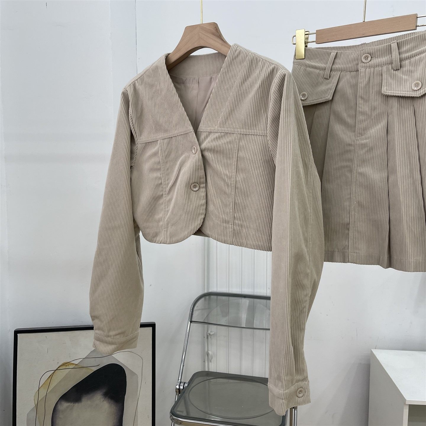 韩系简约气质V领长袖西装外套+高腰包臀裙开叉半身裙套装K#30,淘宝优惠券,粉丝福利购,淘宝优惠卷