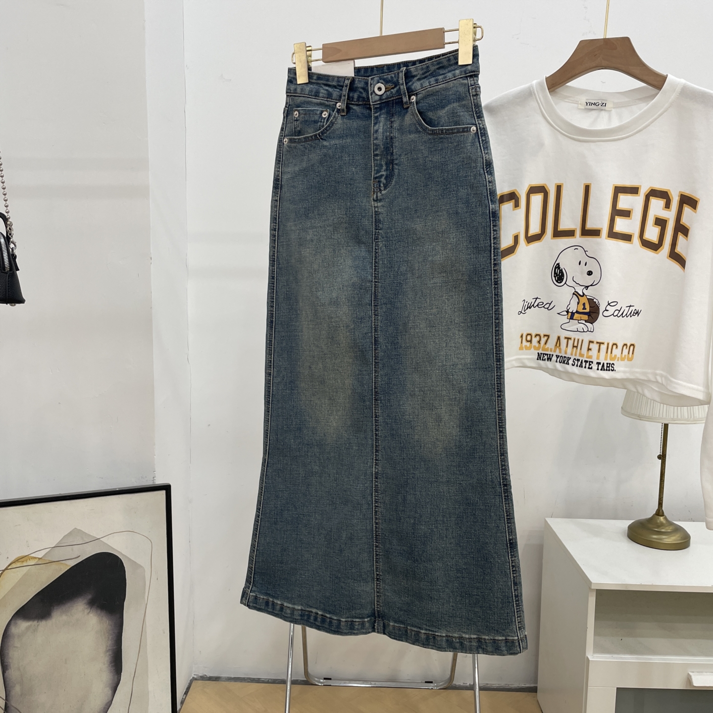 高腰显瘦时尚百搭裙子女秋季新款休闲宽松渐变牛仔裙J#28 - 图2