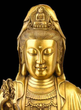 祥狮纯铜观世音菩萨家用供奉摆件