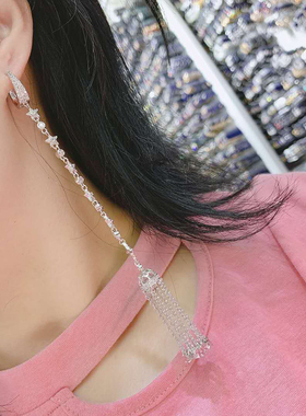 流苏欧美风镶钻夸张长款耳环