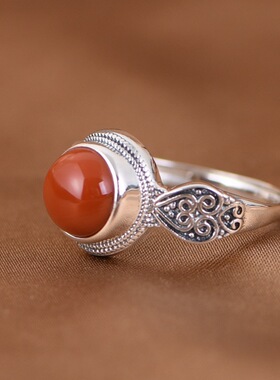 南红玛瑙戒指复古工艺轻奢小众女