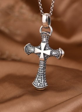 纯银复古实心十字架吊坠男款项坠