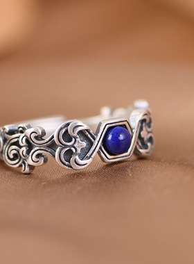 如意银戒指复古做旧开口设计女款