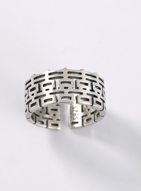 纯银戒指复古工艺小众设计银喜字