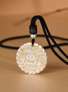 足银吊坠描金工艺吉言文字猫咪女