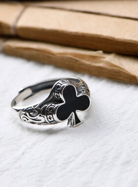 纯银男款梅花造型小众设计银戒指