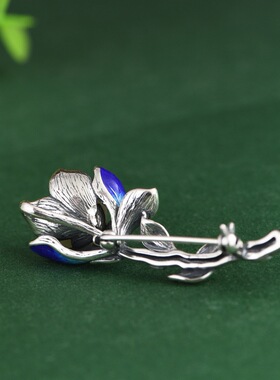 纯银和田玉景泰蓝小众设计银胸针