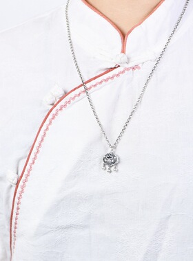 足银吊坠长命锁铃铛项链坠女款