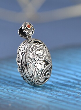 复古银香囊古银铺玉石可打开女款