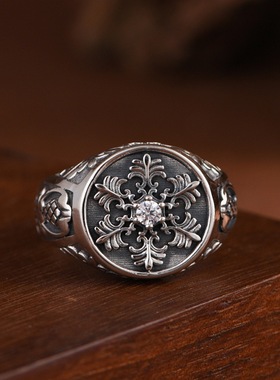 大气简约时尚朋克男款雪花银指环