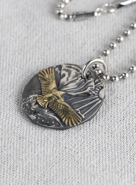 古银铺复古银饰雄鹰项链坠子男款