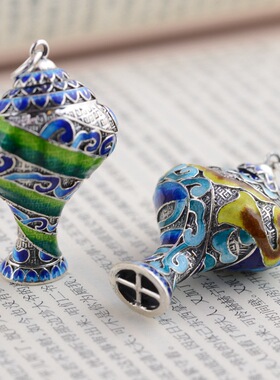 古银铺S925纯银景泰蓝工艺可打开吊坠女款中式文艺烧蓝嘎乌盒项坠