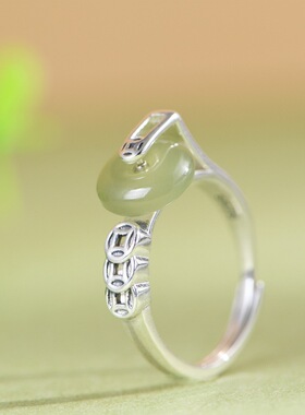 复古工艺女款开口平安扣银饰戒指
