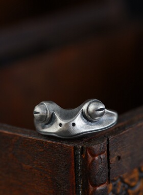 青蛙银戒指复古做旧开口可调女款