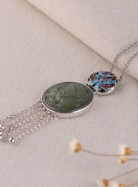 古银铺纯银复古风和田玉吊坠女款