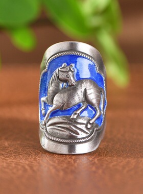 足银生肖马景泰蓝山西晋工银戒指